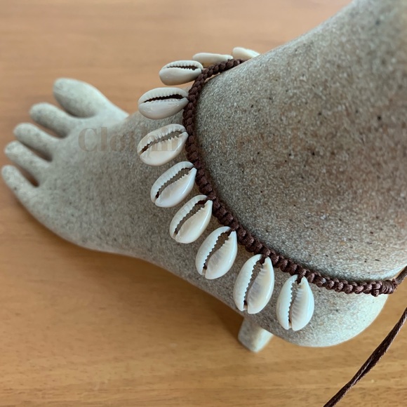Handmade Cowrie Shell Macrame Anklet – Dark Brown Cord Adjustable Beach Jewelry - Picture 3 of 6